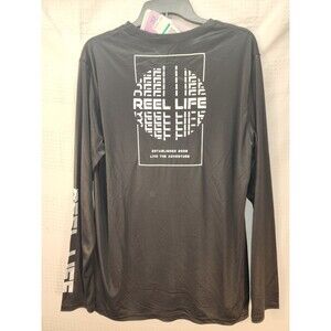 Reel Life Shirt Size Large Long Sleeve Fishing Black Graphic Sun Defender UV